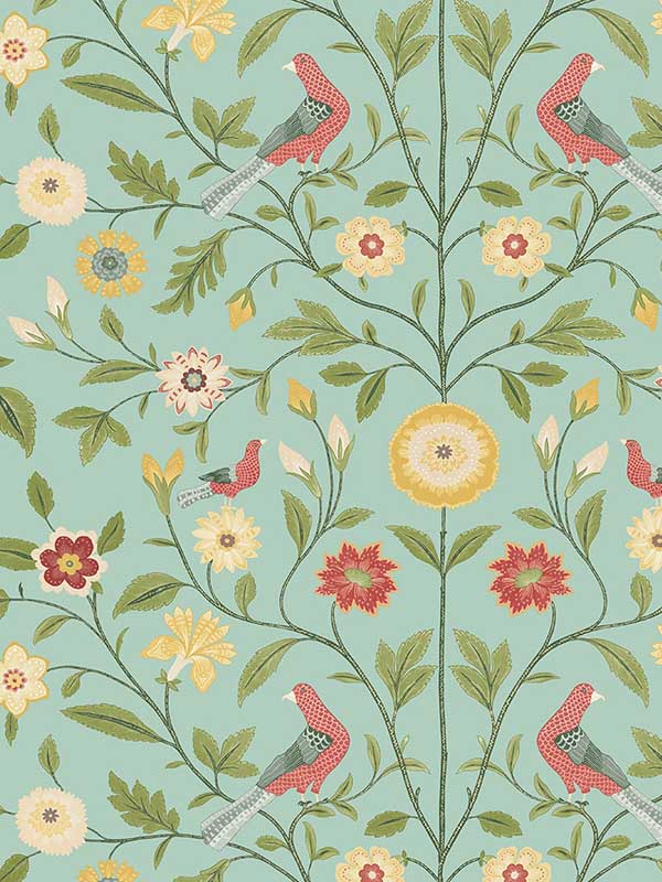 Bird Toile Peel and Stick wallpaper in aquamarine color - pattern number NW45904 - by NextWall in the Peel and Stick Wallpaper by Nextwall collection