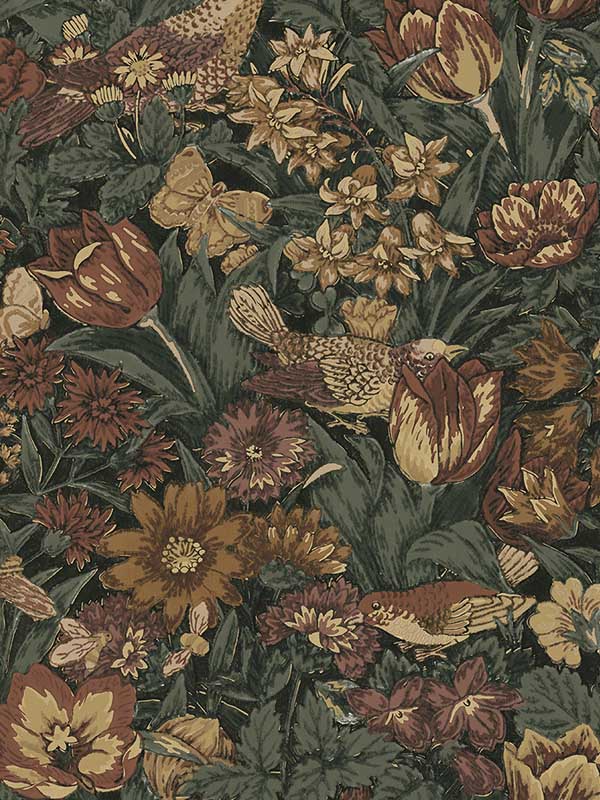 Bird Floral Peel and Stick wallpaper in mahogany and graphite color - pattern number NW46008 - by NextWall in the Peel and Stick Wallpaper by Nextwall collection