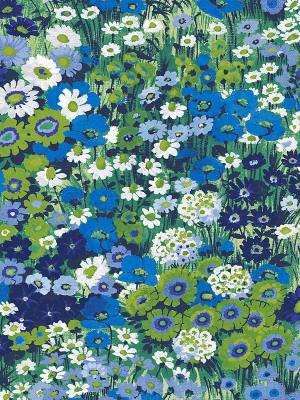Floral Meadow Peel and Stick wallpaper in bright blue and sap green color - pattern number NW46102 - by NextWall in the Peel and Stick Wallpaper by Nextwall collection