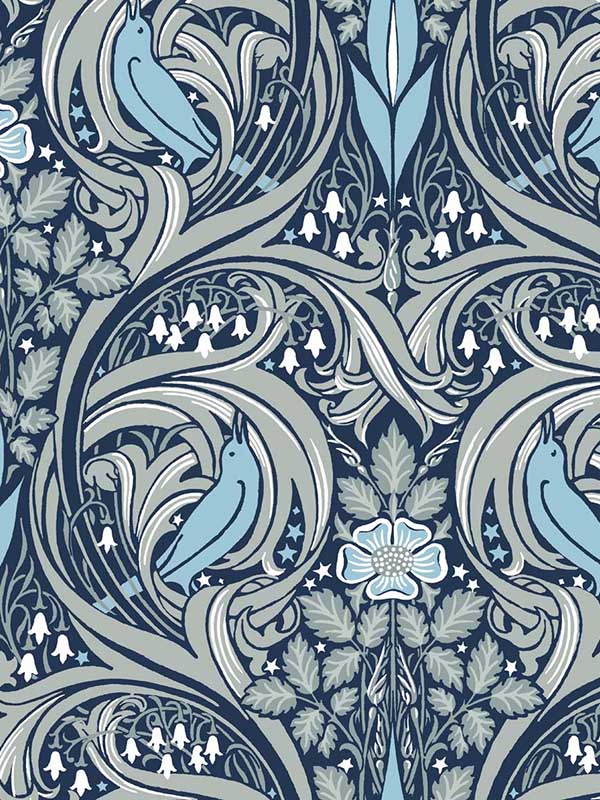 Bird Ogee Peel and Stick fabric in navy and sky blue color - pattern number NW46202 - by NextWall in the Peel and Stick Wallpaper by Nextwall collection