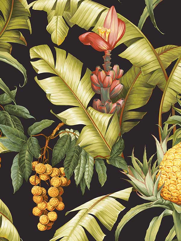 Pineapple Floral Peel and Stick wallpaper in ebony color - pattern number NW46300 - by NextWall in the Peel and Stick Wallpaper by Nextwall collection