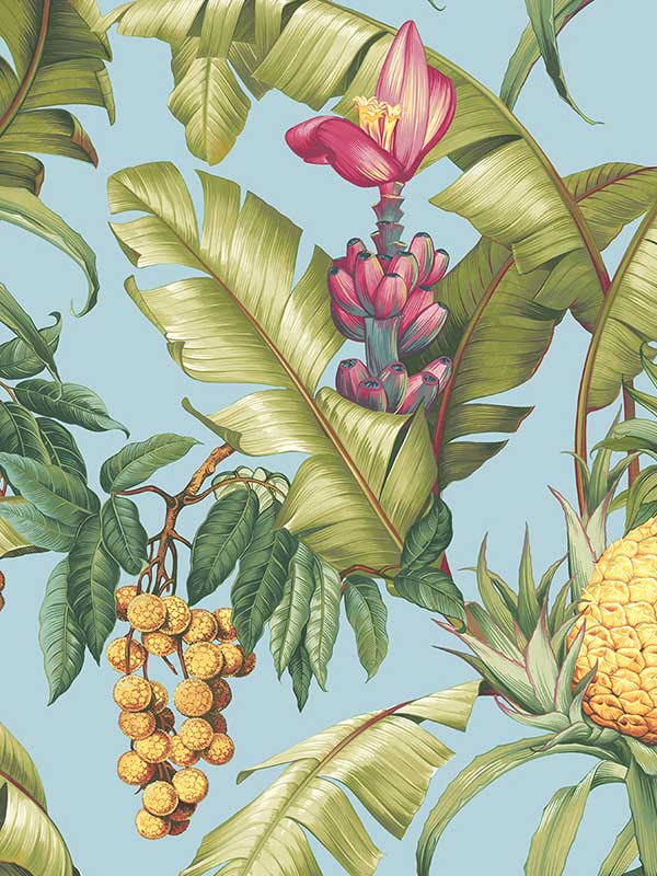 Pineapple Floral Peel and Stick wallpaper in sky blue color - pattern number NW46302 - by NextWall in the Peel and Stick Wallpaper by Nextwall collection