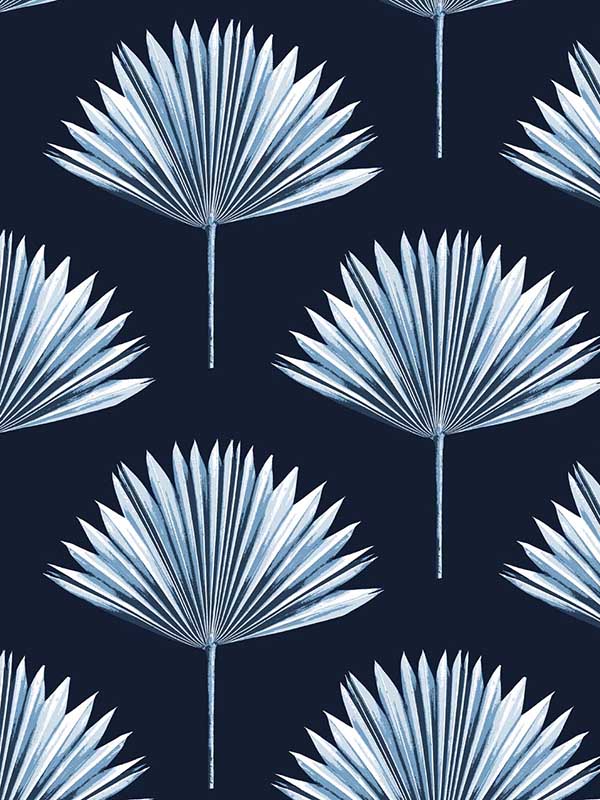 Tropical Fan Palm Peel and Stick fabric in navy blue color - pattern number NW46502 - by NextWall in the Peel and Stick Wallpaper by Nextwall collection
