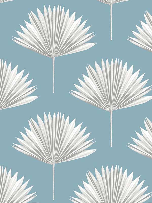 Tropical Fan Palm Peel and Stick fabric in blue patina color - pattern number NW46512 - by NextWall in the Peel and Stick Wallpaper by Nextwall collection