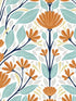 Folk Floral Peel and Stick fabric in verdigris and orange color - pattern number NW47101 - by NextWall in the Peel and Stick Wallpaper by Nextwall collection