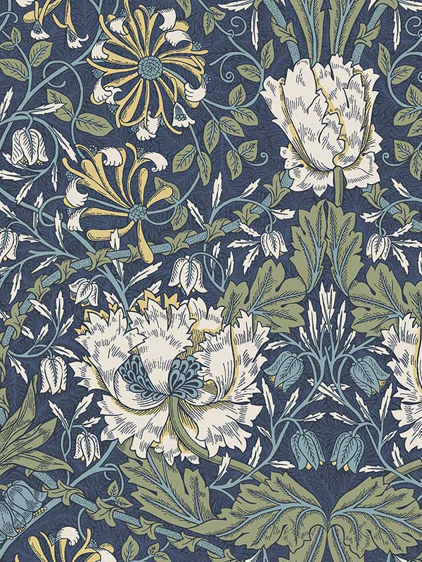 Ogee Flora Peel and Stick wallpaper in indigo dye and sage color - pattern number NW48202 - by NextWall in the Peel and Stick Wallpaper by Nextwall collection