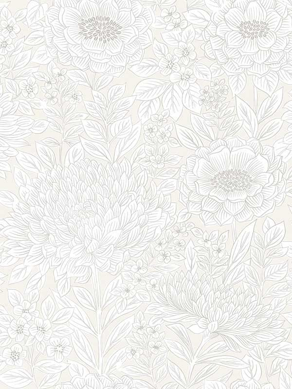 Wood Block Blooms fabric in cream color - pattern number BW3921 - by York in the Inspired by Color Beige and Neutrals collection