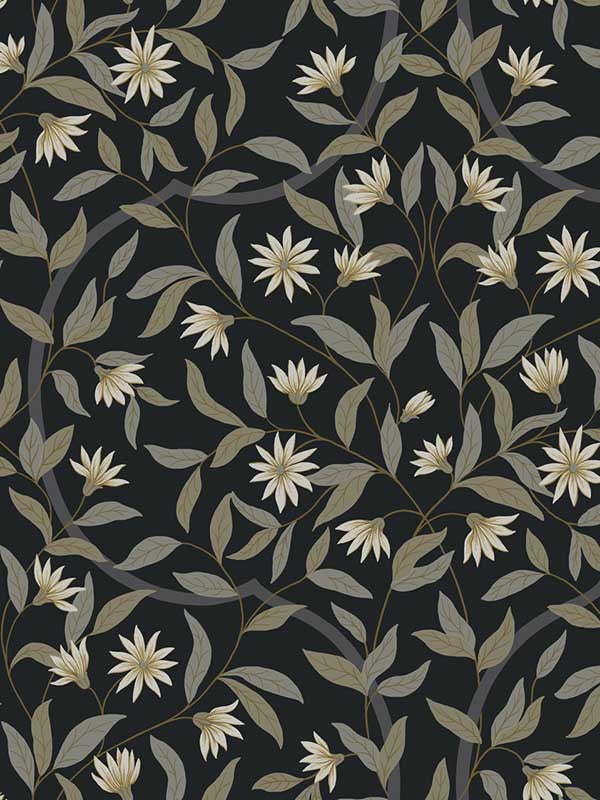 Jasmine wallpaper in black metallic color - pattern number GO8257 - by York in the Inspired by Color Black and White III collection