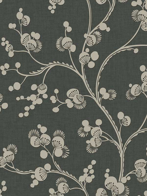 Dahlia Trail wallpaper in black and taupe color - pattern number SS2502 - by York in the Inspired by Color Black and White III collection