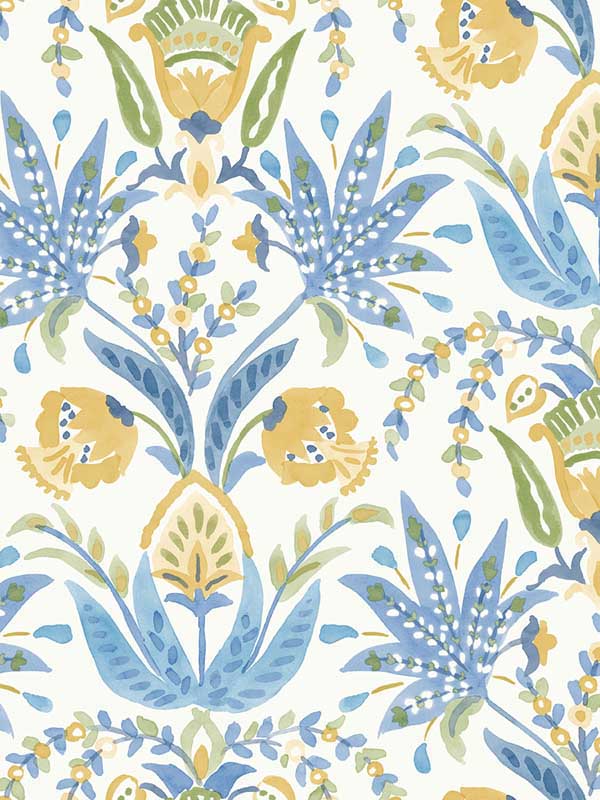 Seaside Jacobean wallpaper in yellow and blue color - pattern number MN1913 - by York in the Inspired by Color Blues II collection