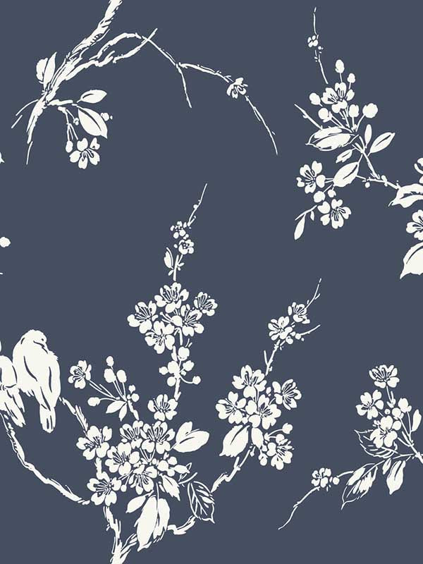 Imperial Blossoms Branch wallpaper in navy color - pattern number SS2592 - by York in the Inspired by Color Blues II collection
