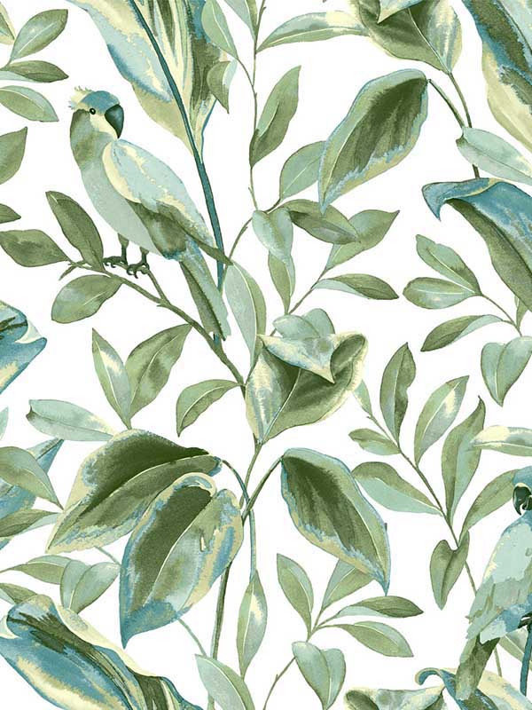 Tropical Love Birds wallpaper in white and aqua color - pattern number TC2654 - by York in the Inspired by Color Blues II collection