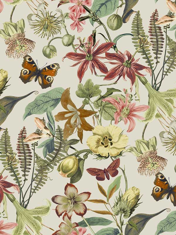 Butterfly House fabric in light taupe and coral color - pattern number BL1724 - by York in the Blooms Second Edition collection