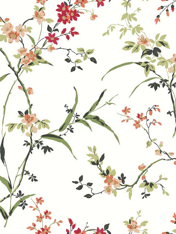 Blossom Branches fabric in white and red color - pattern number BL1741 - by York in the Blooms Second Edition collection
