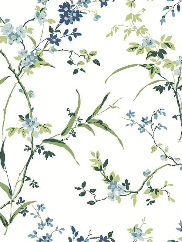 Blossom Branches fabric in white and blue color - pattern number BL1744 - by York in the Blooms Second Edition collection