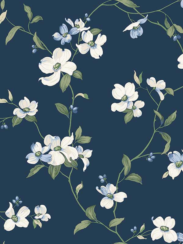 Dogwood wallpaper in navy color - pattern number BL1761 - by York in the Blooms Second Edition collection