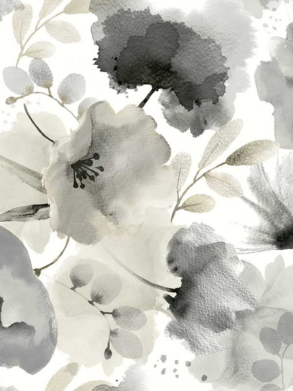 Watercolor Bouquet wallpaper in charcoal color - pattern number BL1771 - by York in the Blooms Second Edition collection