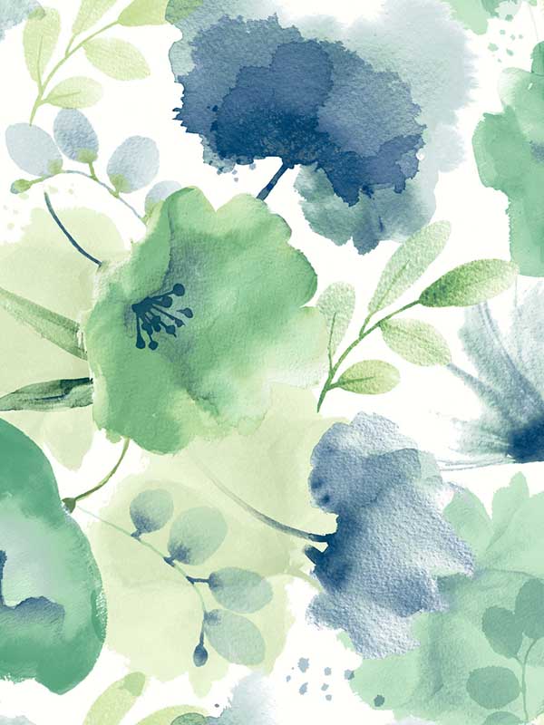 Watercolor Bouquet wallpaper in blue and green color - pattern number BL1774 - by York in the Blooms Second Edition collection