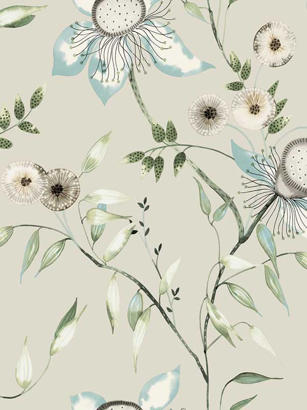Dream Blossom wallpaper in taupe and aqua color - pattern number BL1794 - by York in the Blooms Second Edition collection