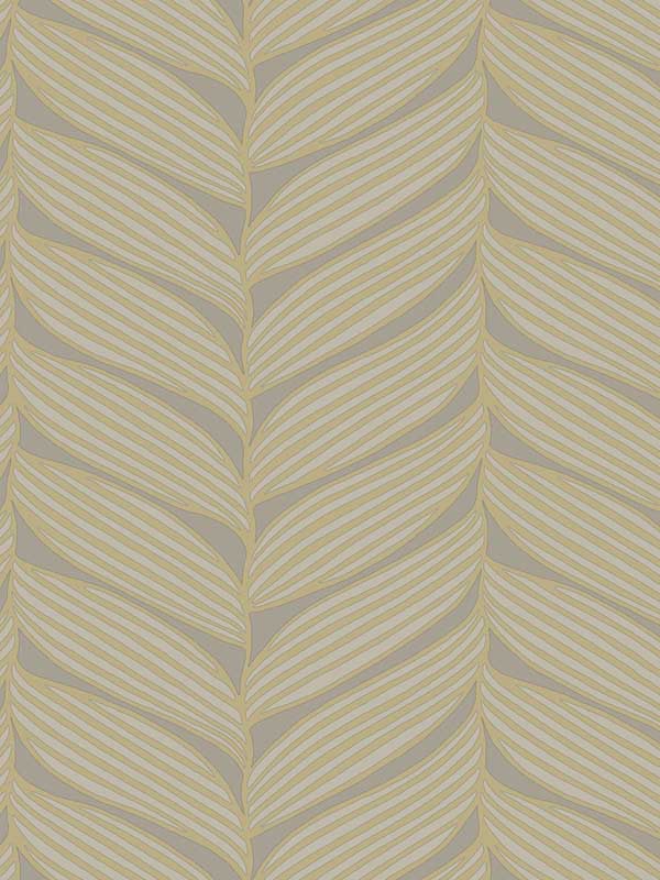 Luminous Leaves fabric in grey and gold color - pattern number MD7164 - by Antonina Vella in the Modern Metals Second Edition collection