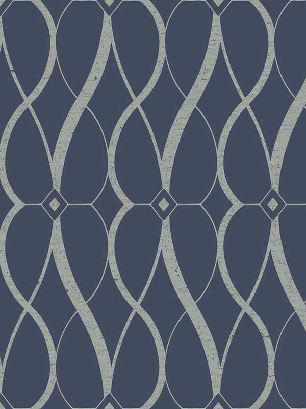 Graceful Geo wallpaper in navy and silver color - pattern number MD7174 - by Antonina Vella in the Modern Metals Second Edition collection