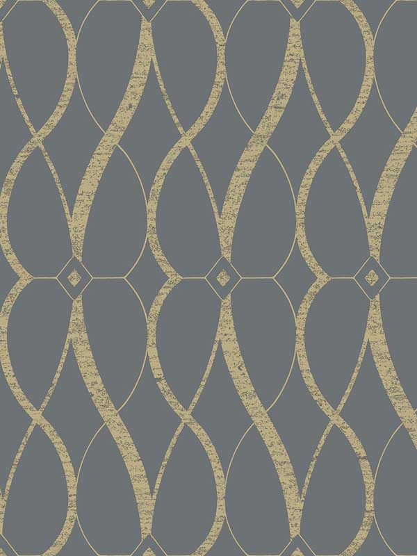 Graceful Geo wallpaper in smoke and gold color - pattern number MD7176 - by Antonina Vella in the Modern Metals Second Edition collection