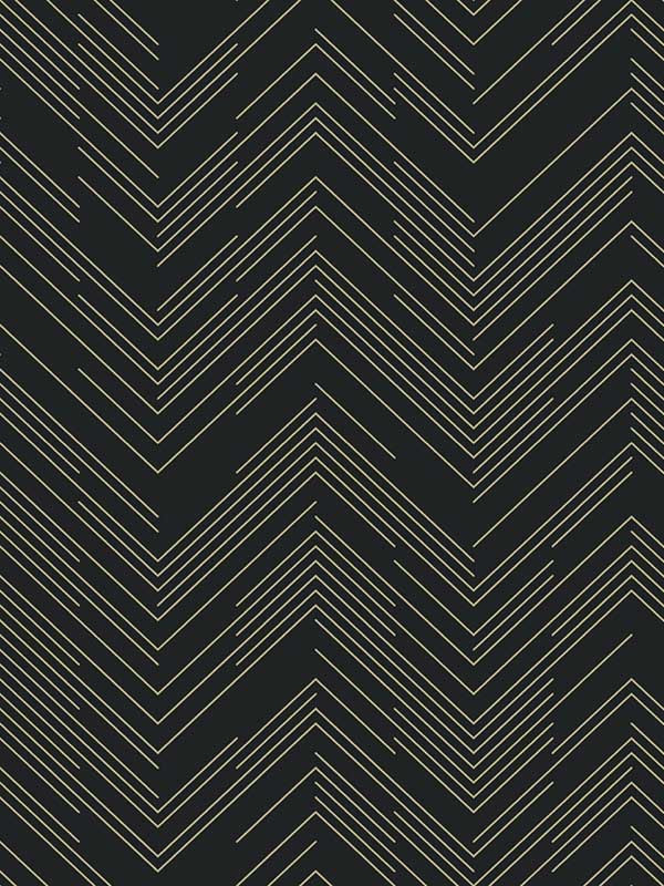 Polished Chevron wallpaper in black and gold color - pattern number MD7221 - by Antonina Vella in the Modern Metals Second Edition collection