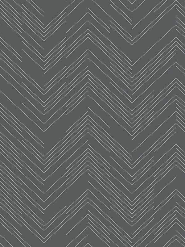 Polished Chevron wallpaper in charcoal and silver color - pattern number MD7226 - by Antonina Vella in the Modern Metals Second Edition collection