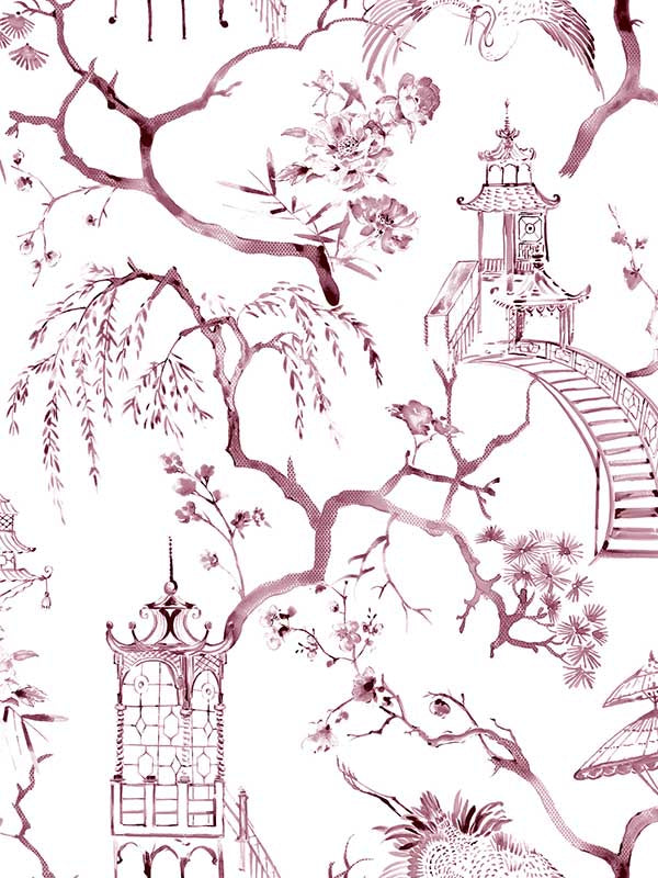 Serena Chinoiserie fabric in plum color - pattern number 4120-26806 - by A Street Prints in the Middleton collection