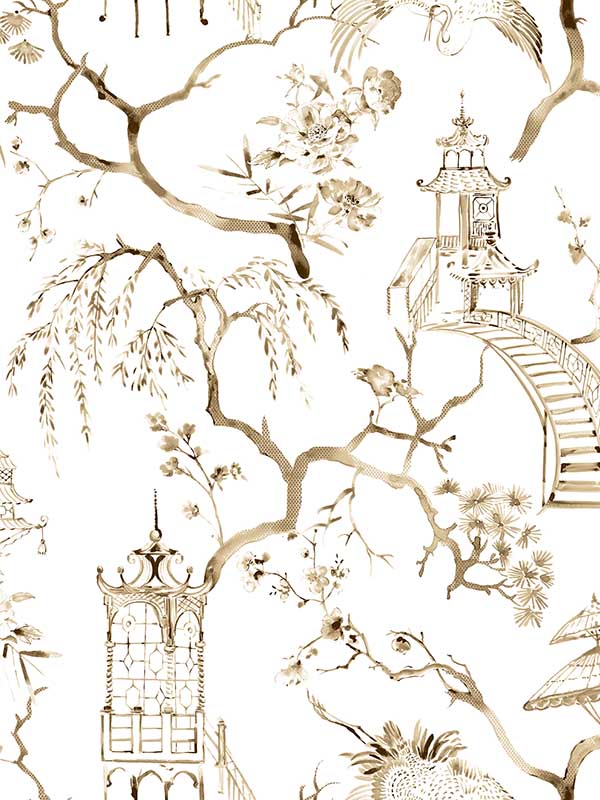 Serena Chinoiserie fabric in coffee color - pattern number 4120-26807 - by A Street Prints in the Middleton collection