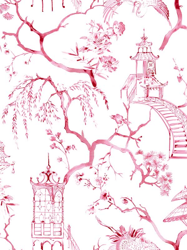 Serena Chinoiserie fabric in raspberry color - pattern number 4120-26808 - by A Street Prints in the Middleton collection