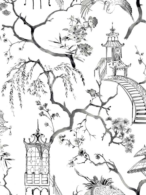 Serena Chinoiserie fabric in charcoal color - pattern number 4120-26809 - by A Street Prints in the Middleton collection