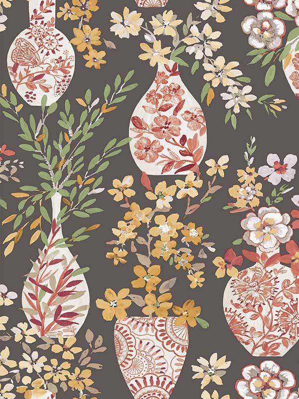 Harper Floral Vase wallpaper in brown color - pattern number 4120-72002 - by A Street Prints in the Middleton collection