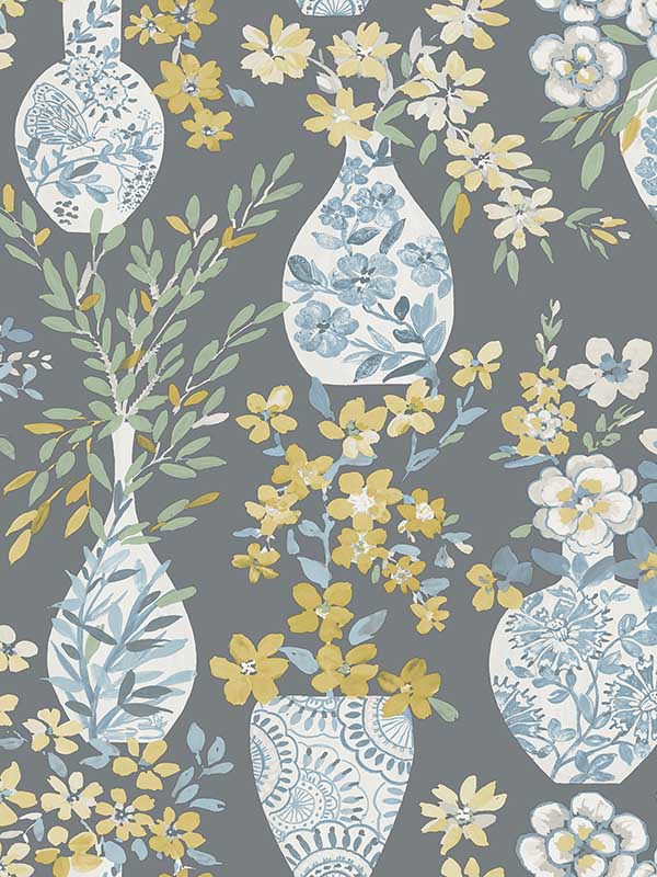 Harper Floral Vase wallpaper in grey color - pattern number 4120-72003 - by A Street Prints in the Middleton collection