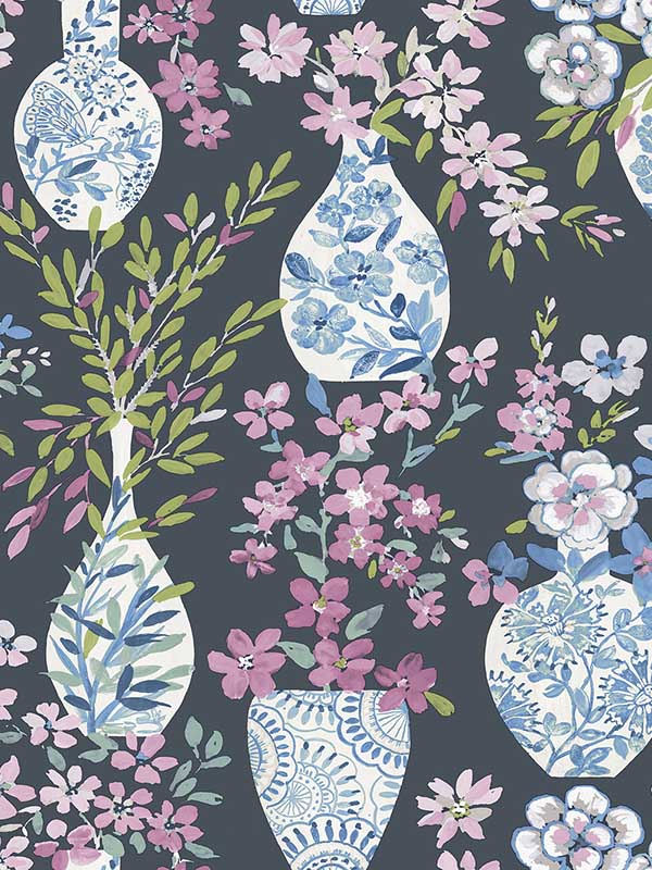 Harper Floral Vase wallpaper in charcoal color - pattern number 4120-72004 - by A Street Prints in the Middleton collection