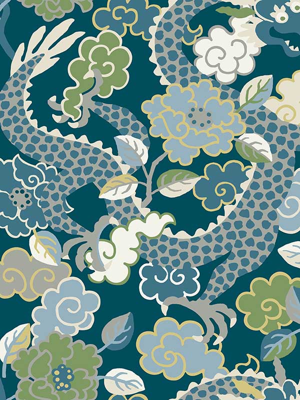 Yanci Dragon wallpaper in teal color - pattern number 4120-72008 - by A Street Prints in the Middleton collection