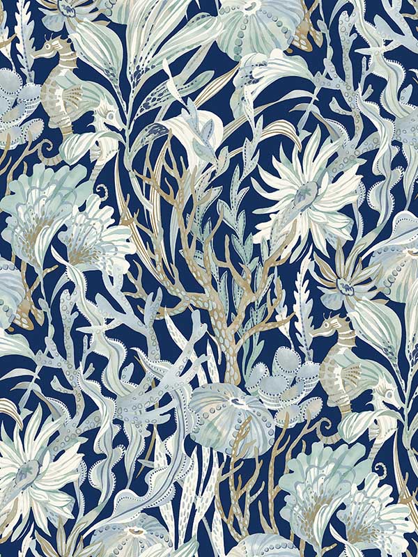 Kelp Garden Tropical Reef fabric in navy color - pattern number 4071-71001 - by Chesapeake in the Blue Heron collection