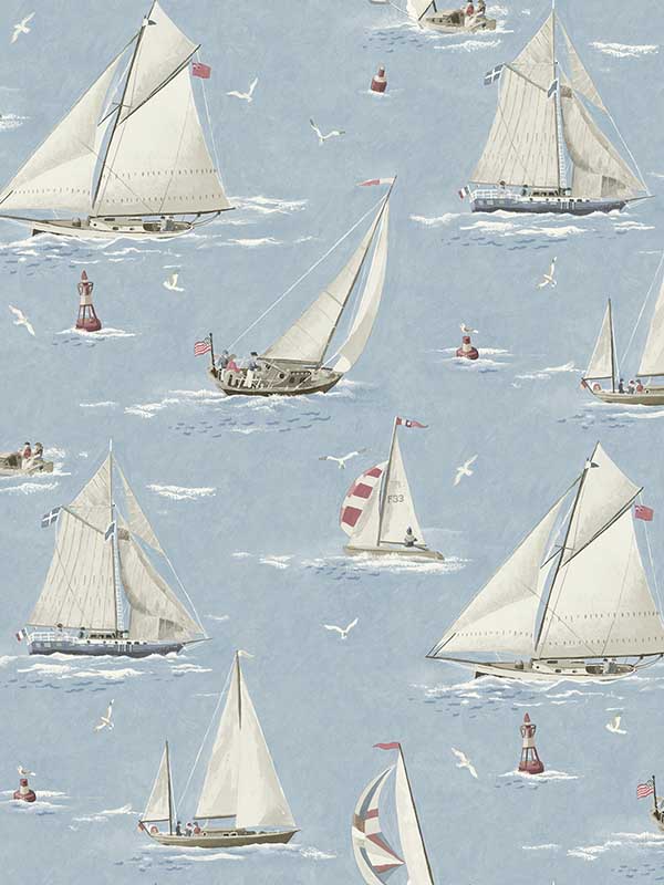 Leeward Sailboat wallpaper in light blue color - pattern number 4071-71034 - by Chesapeake in the Blue Heron collection