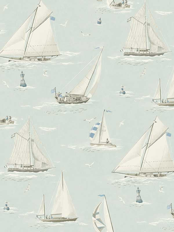 Leeward Sailboat wallpaper in aqua color - pattern number 4071-71037 - by Chesapeake in the Blue Heron collection