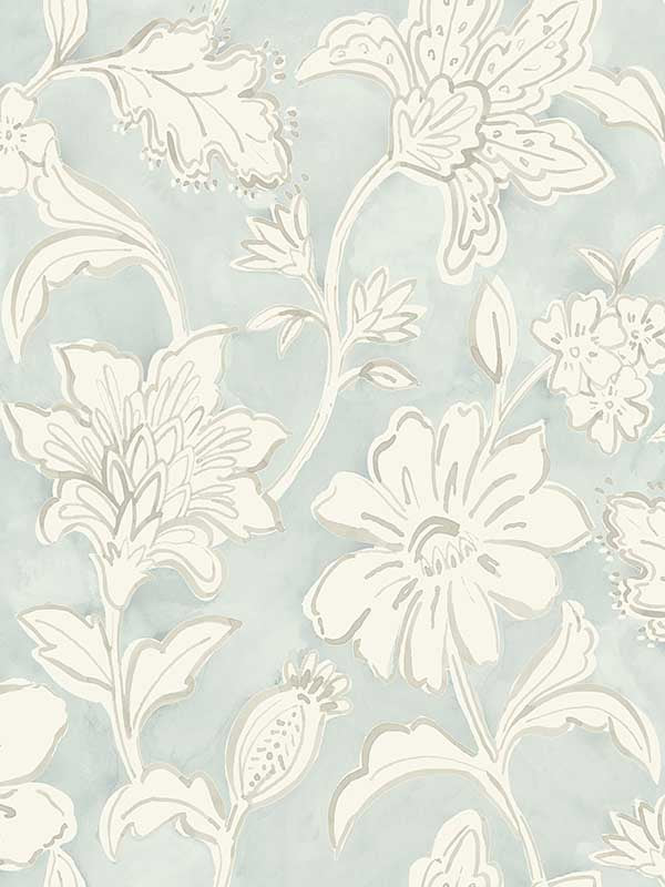 Plumeria Floral Trail wallpaper in aqua color - pattern number 4071-71038 - by Chesapeake in the Blue Heron collection