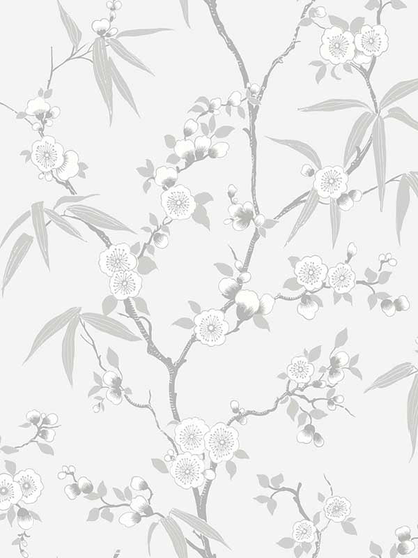 Floral Blossom Trail wallpaper in soft grey color - pattern number EW11108 - by Seabrook in the White Heron collection