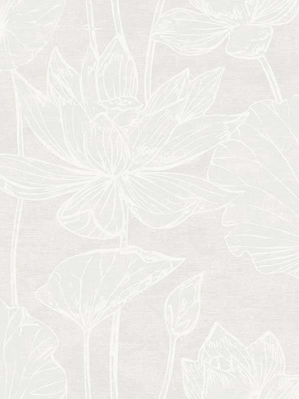 Water Lilies wallpaper in white pearl color - pattern number EW12015 - by Seabrook in the White Heron collection