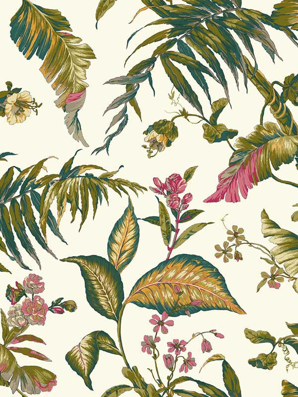 Fiji Garden fabric in white and teal color - pattern number AT7092 - by York in the Inspired by Color Earthy Tones collection