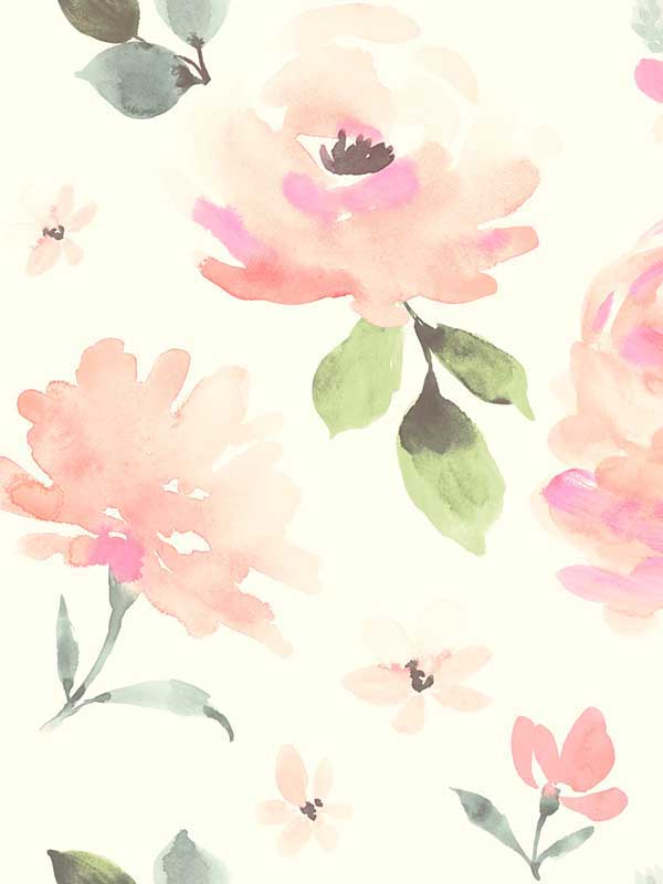 Watercolor Blooms wallpaper in pinks and oranges color - pattern number LK8318 - by York in the Inspired by Color Earthy Tones collection