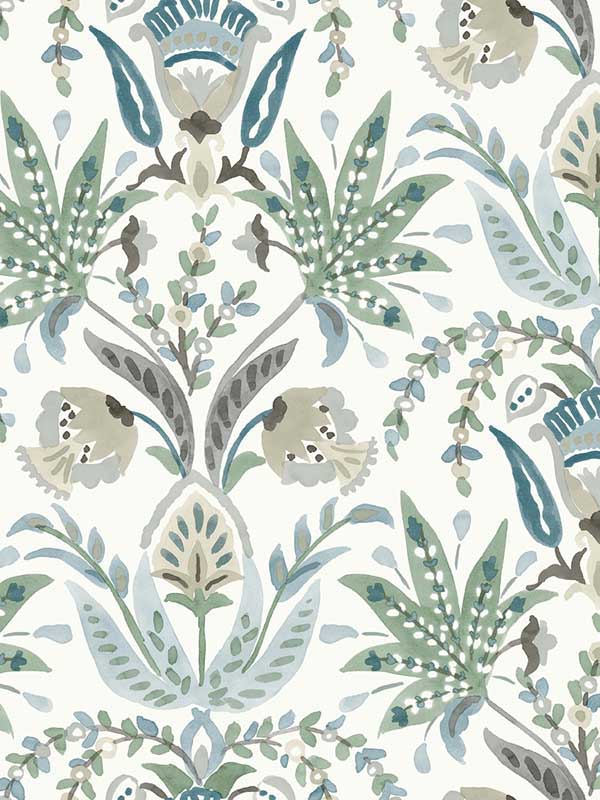 Seaside Jacobean wallpaper in green and blue color - pattern number MN1910 - by York in the Inspired by Color Earthy Tones collection