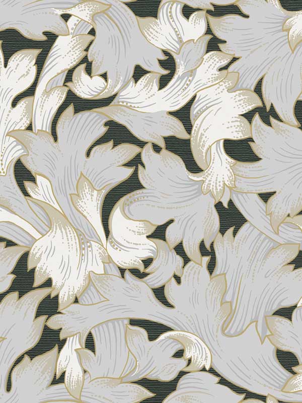 Acanthus Toss fabric in black and grey color - pattern number NV5510 - by York in the Inspired by Color Shimmering Finishes collection