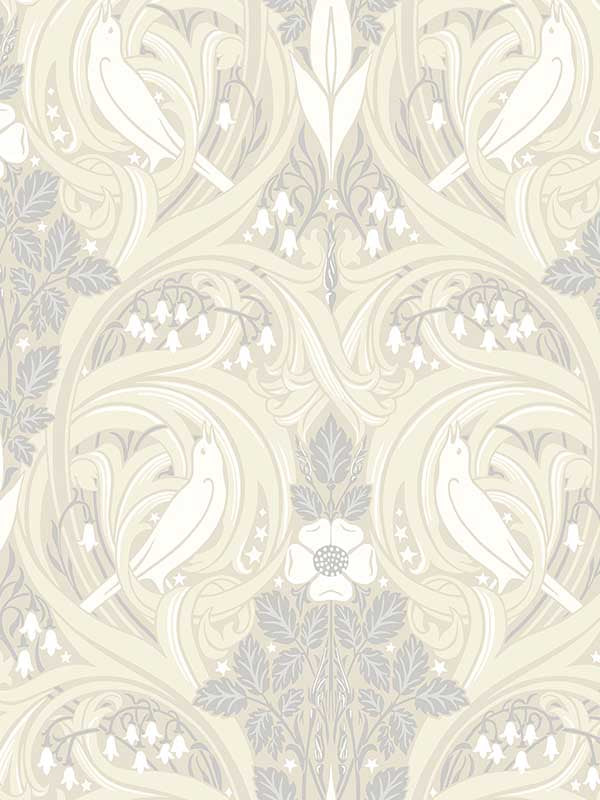 Bird Scroll fabric in swiss coffee and grey color - pattern number ET12205 - by Seabrook in the Legacy Prints collection