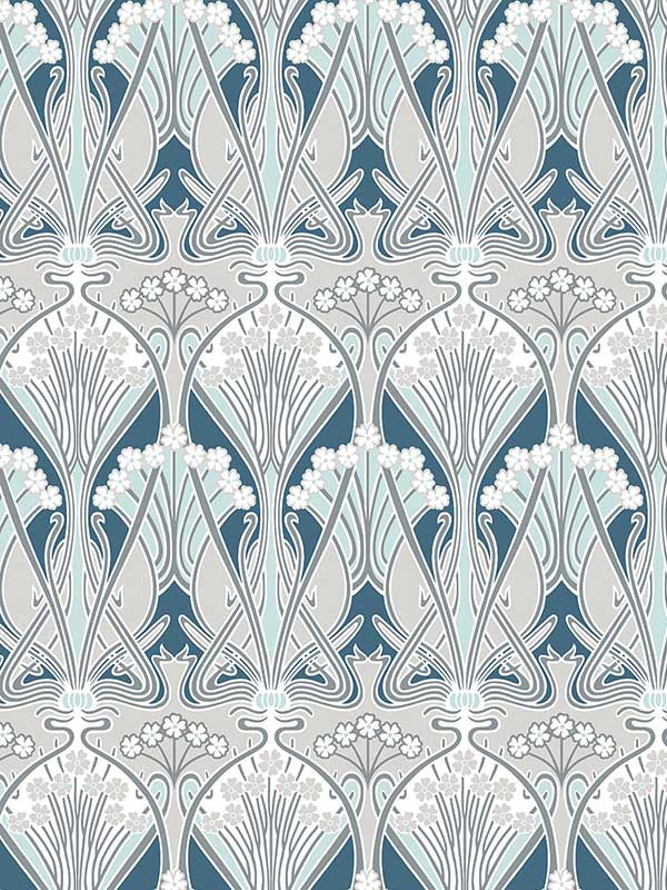 Dragonfly Damask wallpaper in aegean blue and dewdrop color - pattern number ET12414 - by Seabrook in the Legacy Prints collection