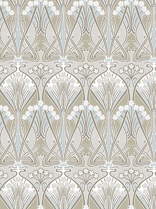 Dragonfly Damask wallpaper in soft taupe and blue mist color - pattern number ET12424 - by Seabrook in the Legacy Prints collection