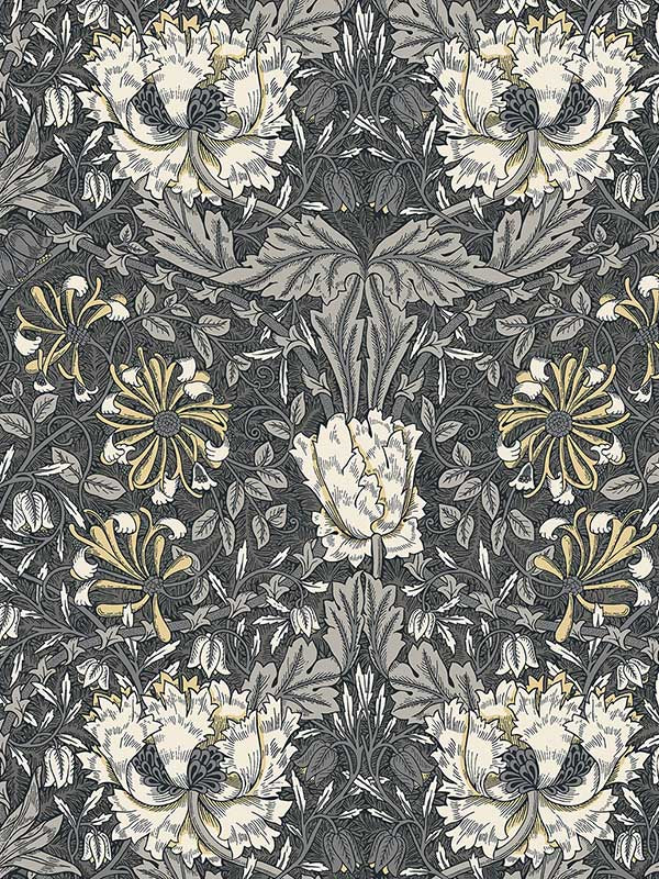 Ogee Flora wallpaper in charcoal and goldenrod color - pattern number ET12608 - by Seabrook in the Legacy Prints collection
